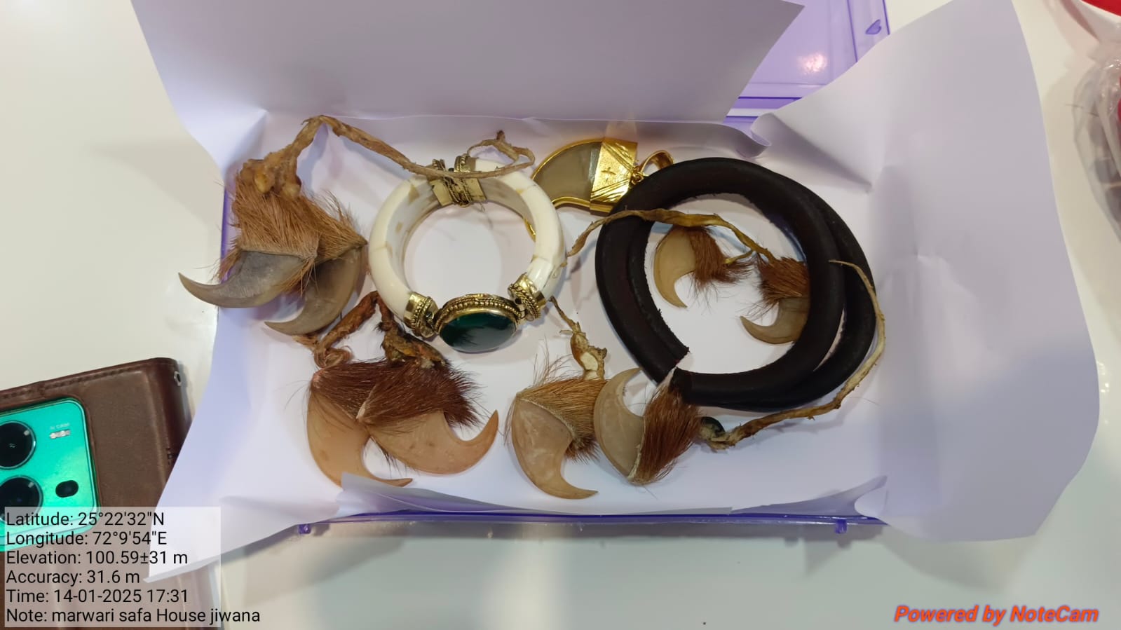 तस्वीर, शोरूम से जब्त किए शेर के नाखून और अन्य सामान की है।