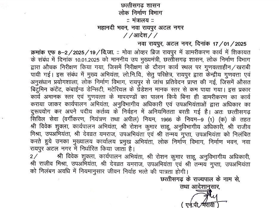 रायपुर के अफसरों को सस्पेंड किया गया।