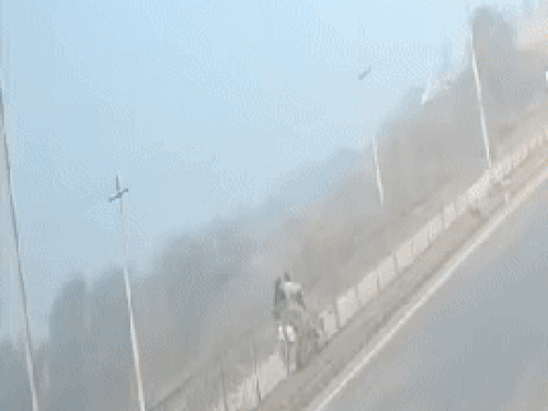 A CCTV footage of the incident has surfaced, in which a speeding car is seen hitting the scooter.