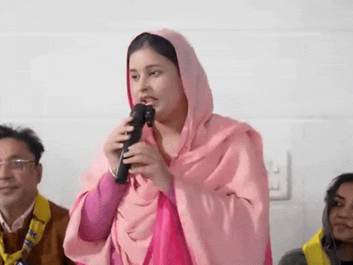 सीएम पंजाब की पत्नी डॉ. गुरप्रीत कौर आम आदमी पार्टी के उममीदवारों के पक्षों में प्रचार करते हुए। - Dainik Bhaskar