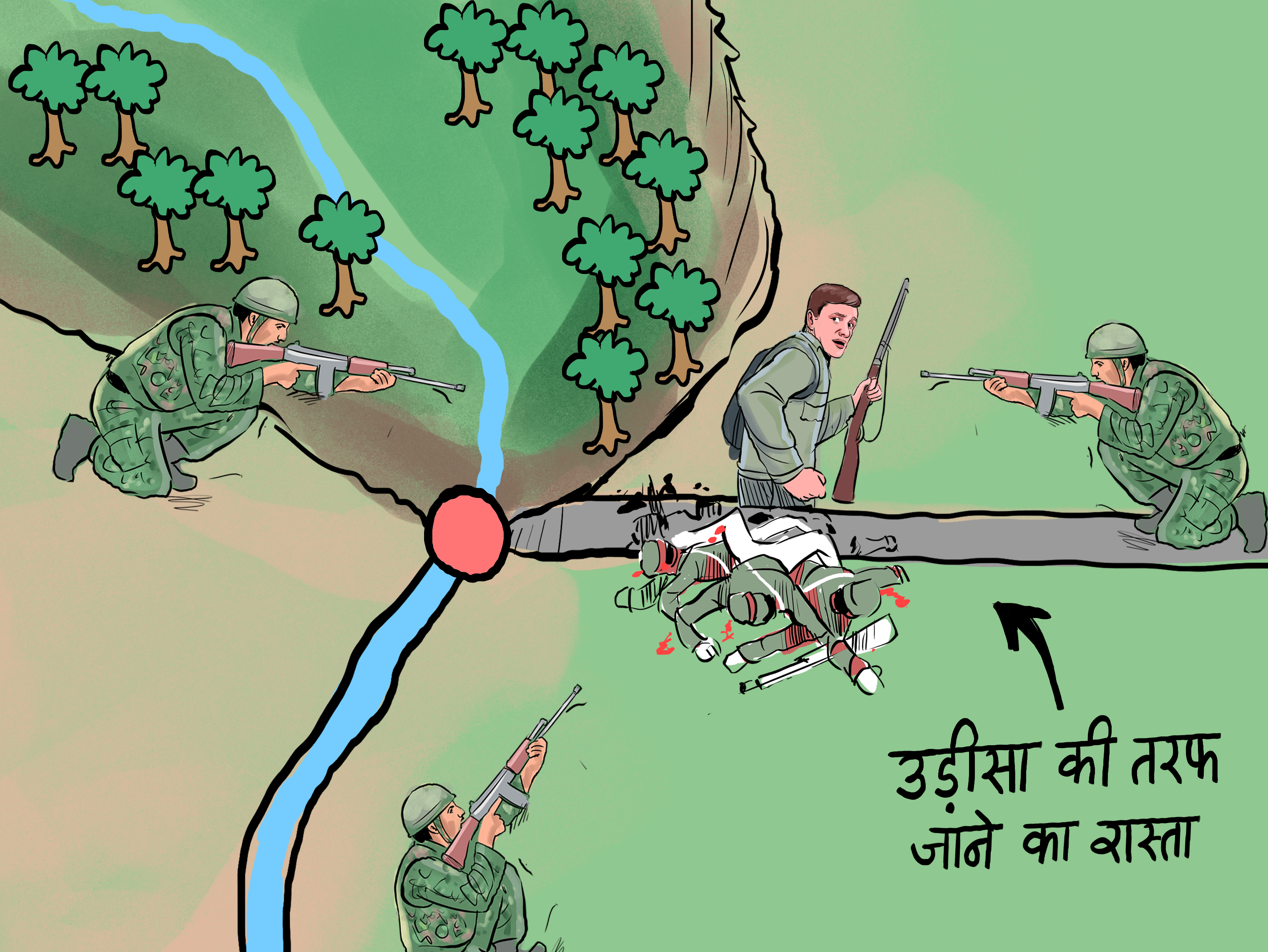 ਜਵਾਨਾਂ ਨੇ ਨਕਸਲੀਆਂ ਦਾ ਜੰਗਲ 'ਚੋਂ ਪਿੱਛਾ ਕੀਤਾ ਅਤੇ ਉਨ੍ਹਾਂ ਨੂੰ ਇਕ ਖੁੱਲ੍ਹੇ ਇਲਾਕੇ 'ਚ ਪੱਥਰਾਂ ਨਾਲ ਮਾਰ ਦਿੱਤਾ।