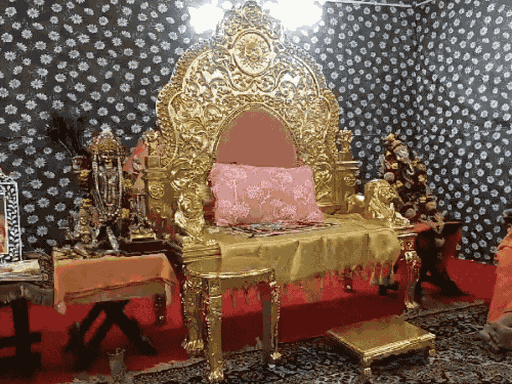 सिंहासन की विशेष नक्काशी और चमक लोगों को अपनी ओर खींच रही है।
