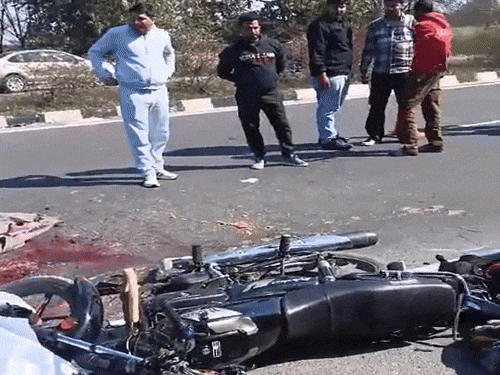 हिसार में अग्रोहा के पास हादसे के बाद सड़क पर गिरे शवों को देखते लोग। - Dainik Bhaskar