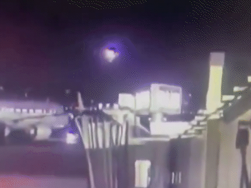 In footage, the helicopter and plane can be seen crashing.