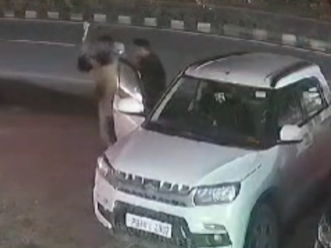 सीसीटीवी फुटेज में ड्राइवर से छीनाझपटी करते बदमाश। - Dainik Bhaskar