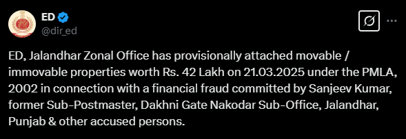 जालंधर ईडी द्वारा साझा की गई जानकारी।