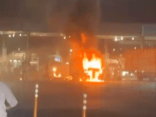 पानीपत में नेशनल हाईवे पर ट्रक में लगी आग