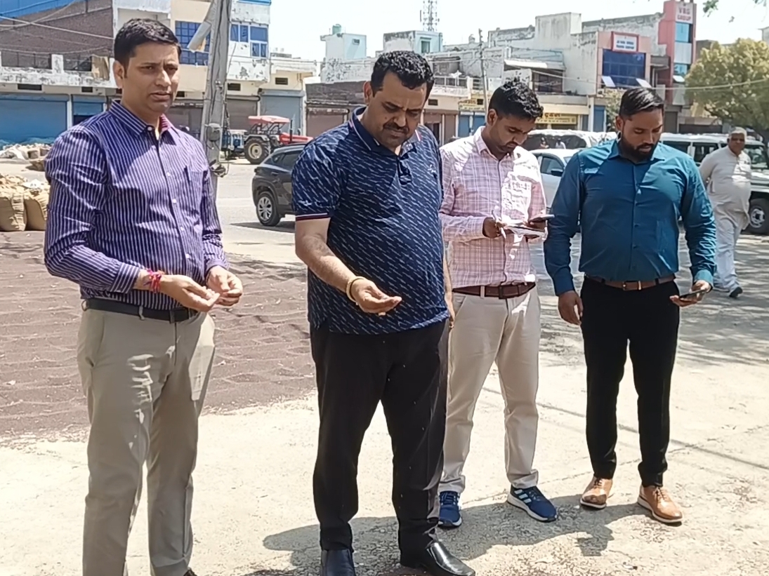 मंडी में सरसों की फसल चेक करते जोनल एडमिनिस्ट्रेटर आशुतोष राजन व अन्य।