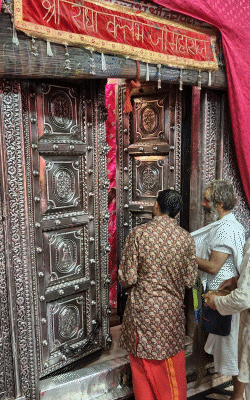 ये राधावल्लभ के कपाट हैं, इसके बाएं तरफ मोहित मराल महाराज बैठते हैं।