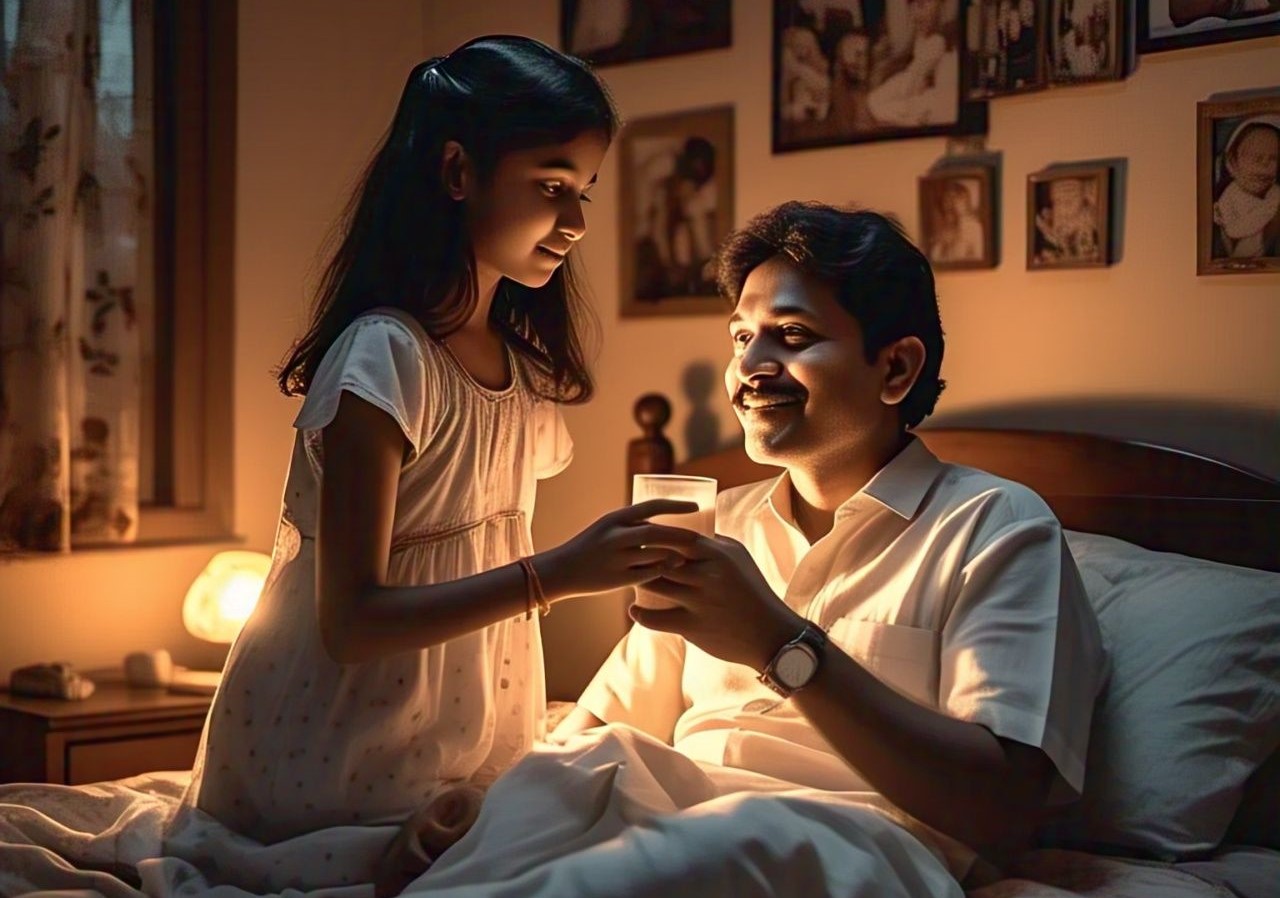 रमेश को दूध पीने की आदत थी। हर दिन पत्नी उन्हें दूध देती थी। कोमल ने उस दिन यह जिम्मेदारी निभाई। -मू मेटा एआई से।