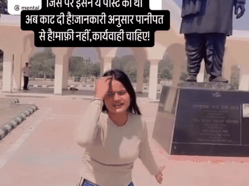 देश के पूर्व उप प्रधानमंत्री चौ. देवीलाल की प्रतिमा के सामने खड़ी होकर वीडियो बनाते हुए टिप्पणी करती युवती। - Dainik Bhaskar