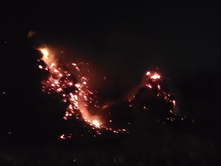 रात में बिजली गिरने से तूड़ी के 5 ढेरों में लगी आग।