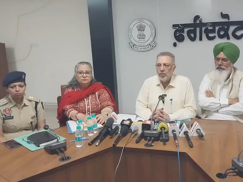 Health Minister Dr. Balbir Singh talking to journalists.