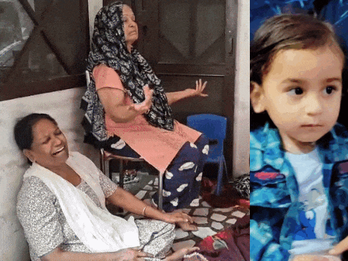 घर के अंदर विलाप करता हुआ परिवार साथ में एक्सीडेंट में मारे गए बच्चे की फाइल फोटो। - Dainik Bhaskar