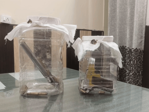 अभिजोत और सोनू से पकड़े गए हथियार। - Dainik Bhaskar