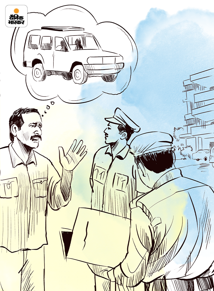 पुलिस के सामने बयान देता हुआ रेलू राम का चौकीदार अमर सिंह। स्केच-संदीप पाल