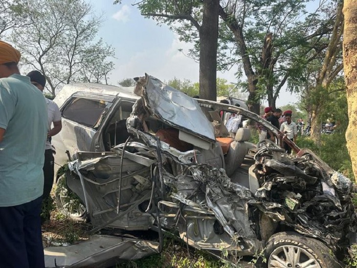 Car damaged after accident in Patiala.