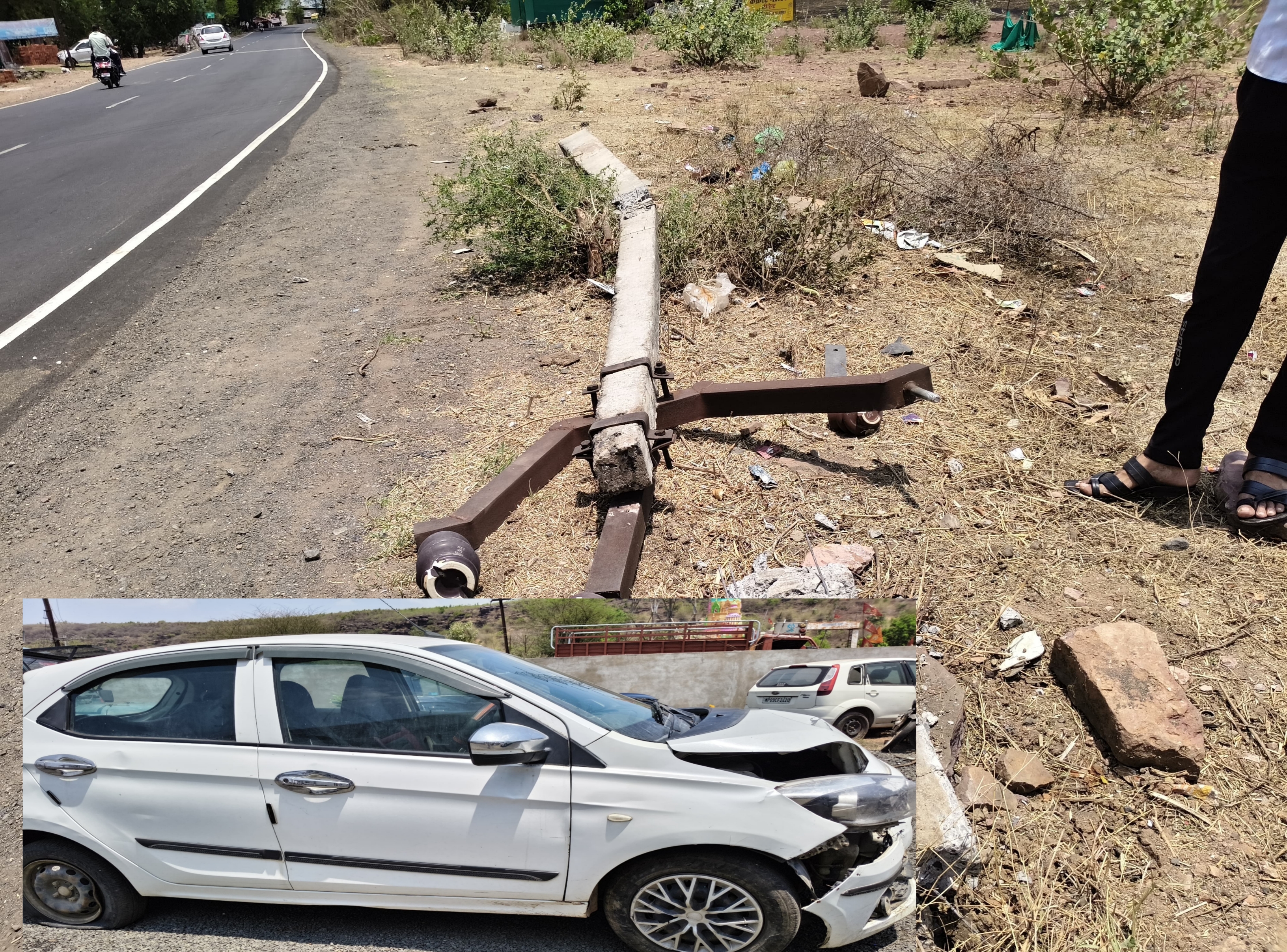 High speed car collided with electric pole, accident averted | तेज ...