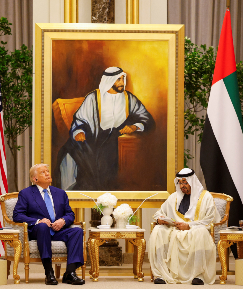 Trump spoke to UAE President Sheikh Mohammed bin Zayed Al Nahyan at Kasar al Watan in Abu Dhabi, United Arab Emirates on 15 May.