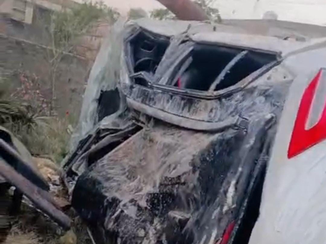 Car collided with electric pole