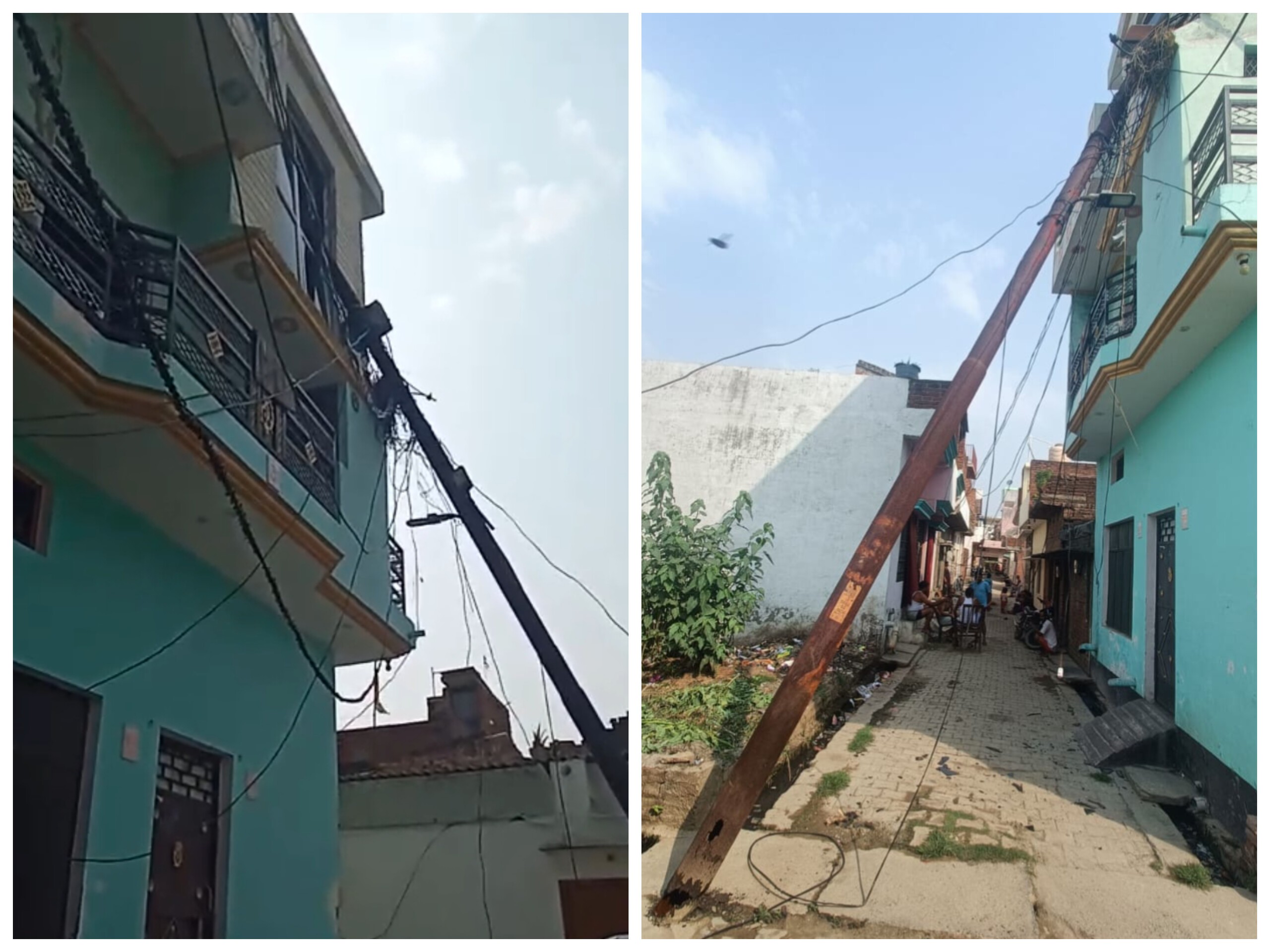 A dilapidated electric pole fell on a house in Gola | गोला में जर्जर ...