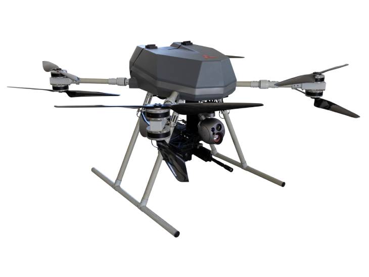 असिस गार्ड का यह ड्रोन वीडियो भेज सकता है। 5 किलोमीटर तक के दायरे में काम करता है।