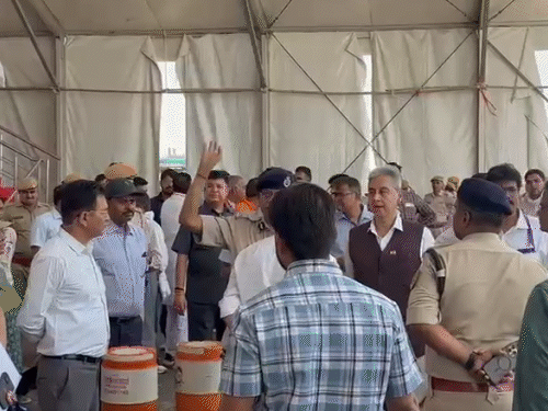 CS Sudhansh Pant took stock of the meeting place in Palana village on Thursday.
