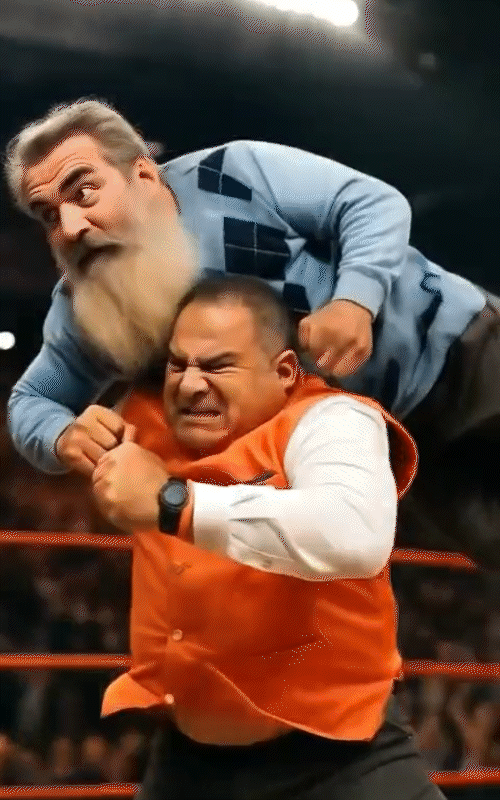 कांग्रेस प्रत्याशी को रेस्लिंग रिंग में पटकते आप उम्मीदवार संजीव अरोड़ा।