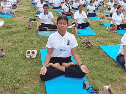सेक्टर 17 तिरंगा पार्क में योग करते हुए।