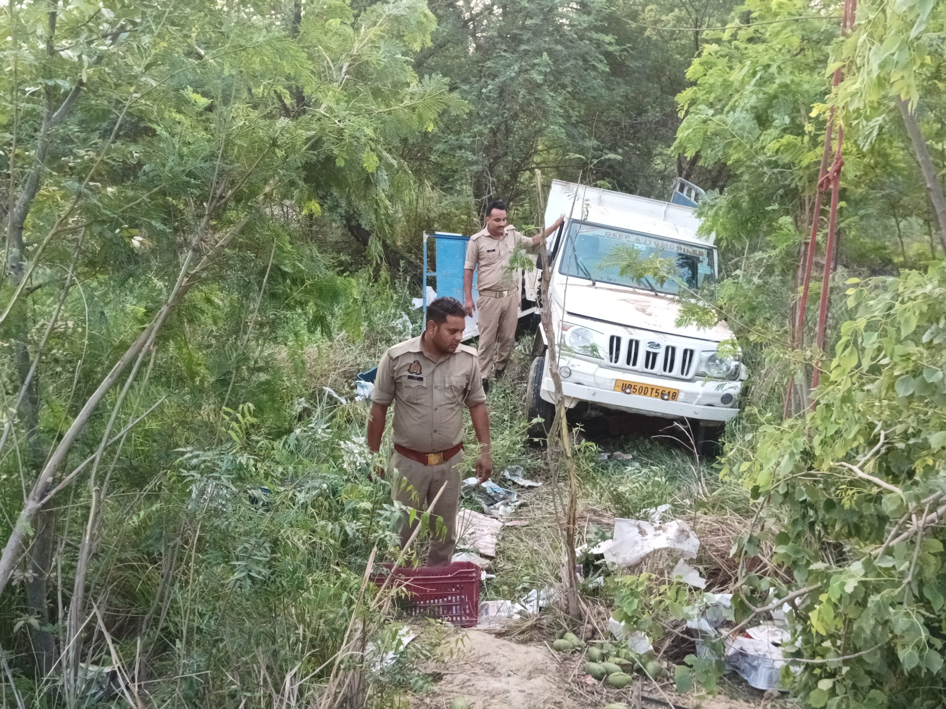 The driver fell asleep and overturned the pickup in the ditch