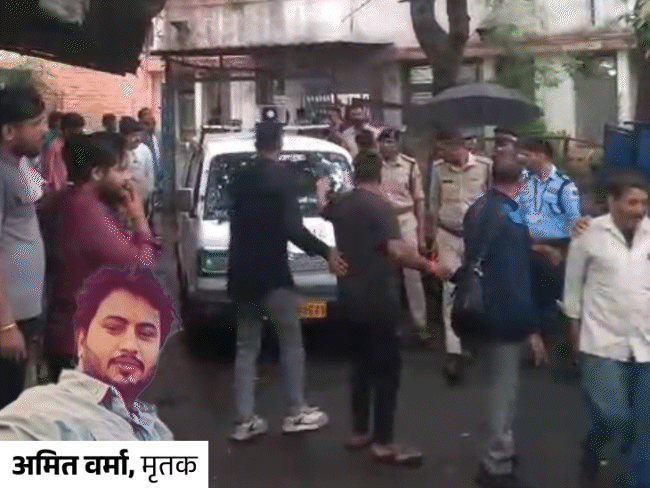 युवक के पोस्टमॉर्टम के दौरान हमीदिया अस्तपताल में भारी पुलिस बल तैनात रहा। - Dainik Bhaskar