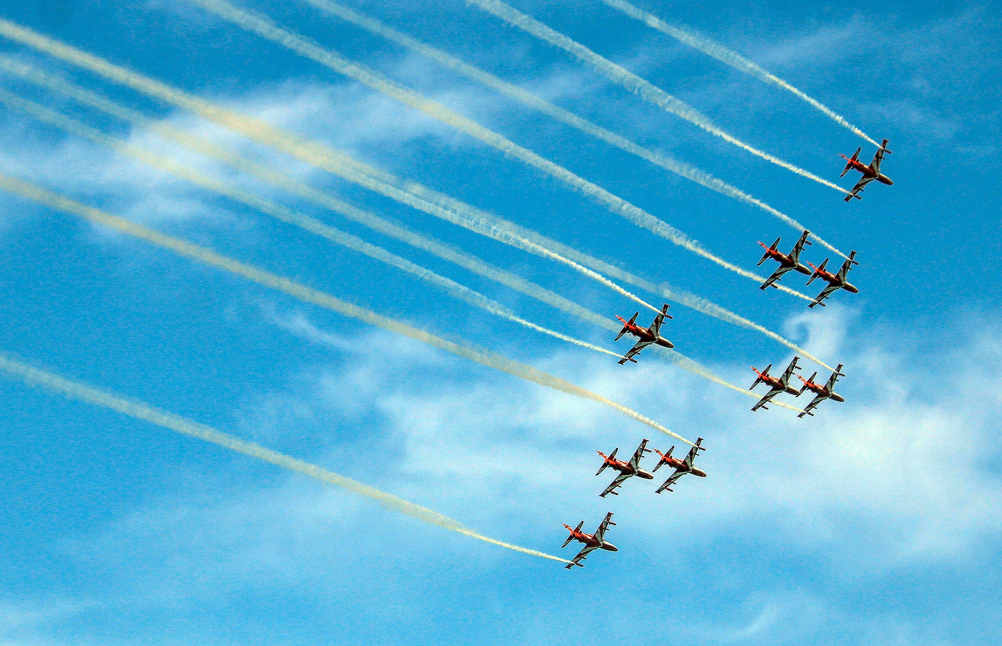 9 जेट आकाश में दिखाते हैं हैरतअंगेज करतब।