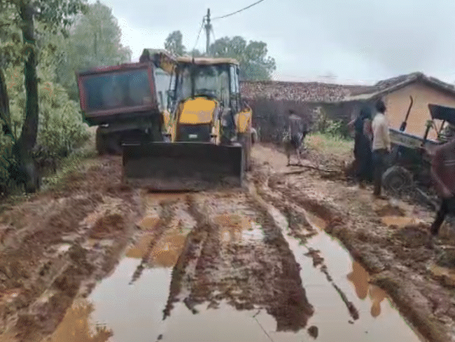 Trains are getting stuck on this road during rainy days. Those who have to struggle to remove.
