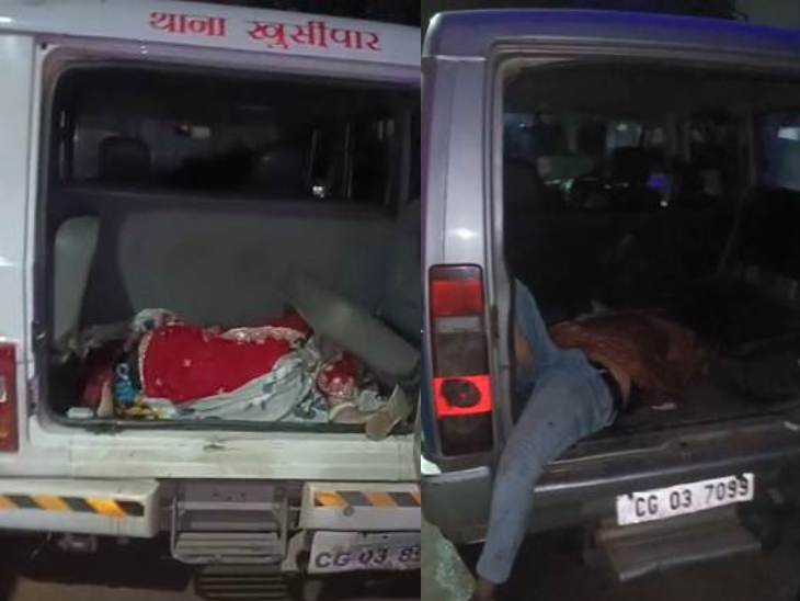 एम्बुलेंस नहीं मिलने पर शव को पुलिस वाहन में ही पीछे रखकर पोस्टमॉर्टम के लिए लाया गया।