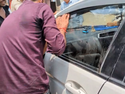 डॉग को अर्टिगा कार में तड़पते देख वहां मौजूद लोगों ने गेट खोलने की कोशिश की।