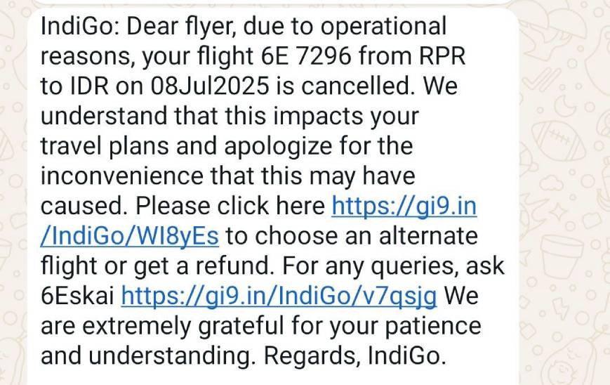 IndiGo management has also sent a message to passengers for cancellation of returns flights.