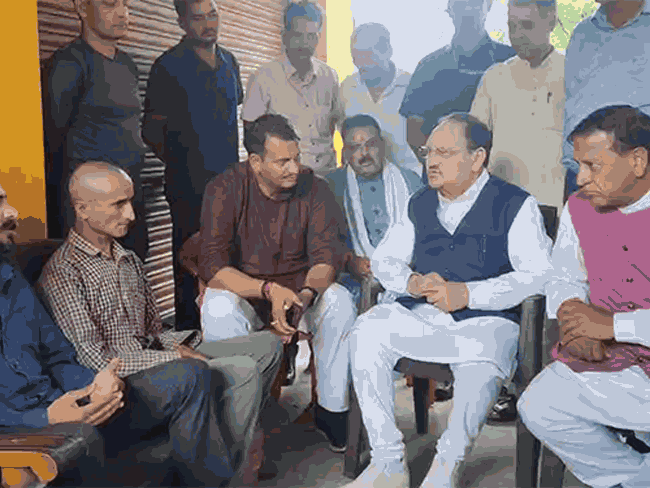 Nadda meeting with the affected family in Mandi