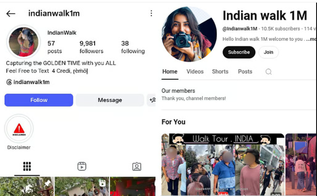 This account named India Walk 1 KM ran on Instagram and YouTube.