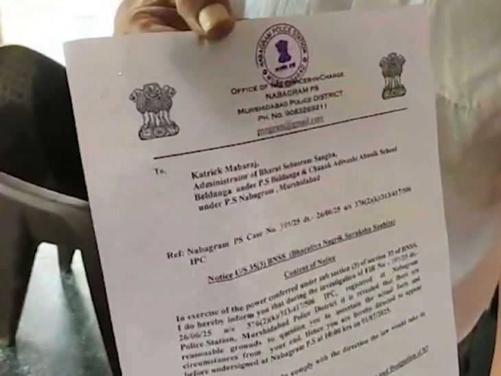 कार्तिक महाराज को पुलिस को ओर से पूछताछ के लिए भेजे गए समन की फोटो।