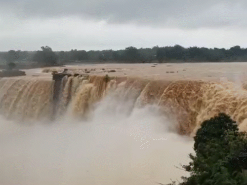 छत्तीसगढ़ के बस्तर का चित्रकोट वाटरफॉल में पानी बढ़ गया है।