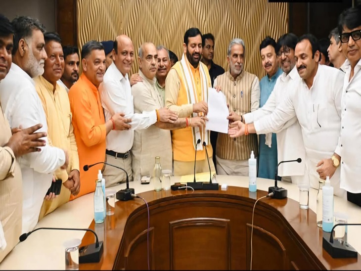 A delegation of MLAs meets CM at PWD Rest House in Gurugram.