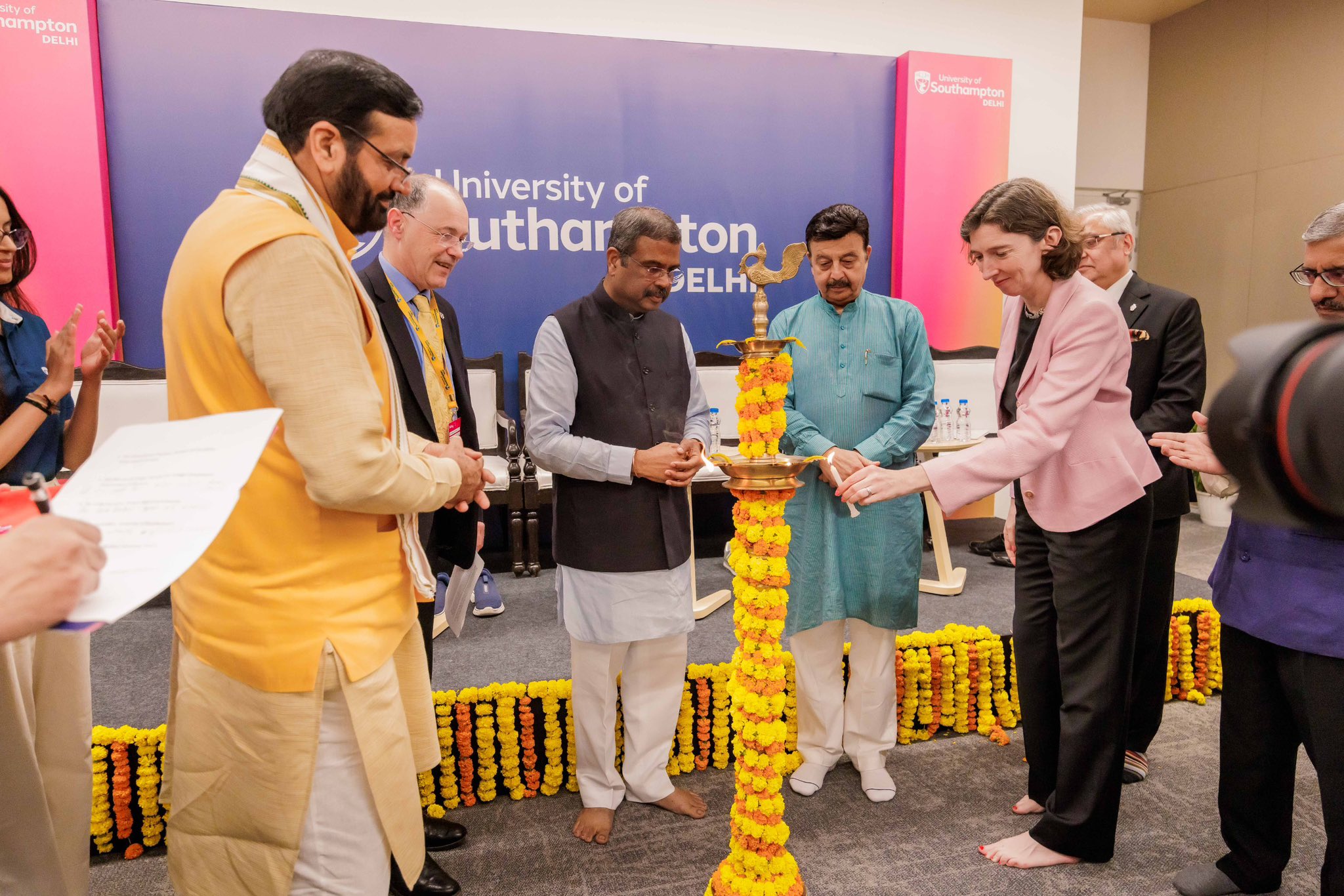 Union Education Minister Dharmendra Pradhan and Chief Minister Naib Saini inaugurating the campus of Southampton University in England in Gurugram.