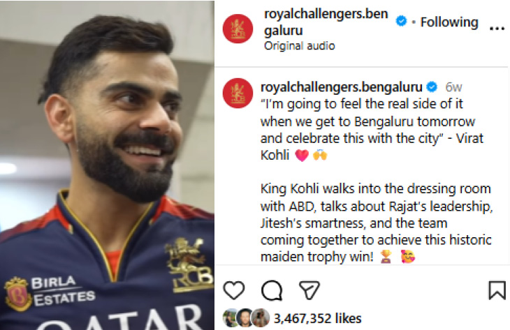 4 जून को RCB ने विराट कोहली का वीडियो पोस्ट किया था। कर्नाटक सरकार की रिपोर्ट में इसी पोस्ट का जिक्र किया गया है।