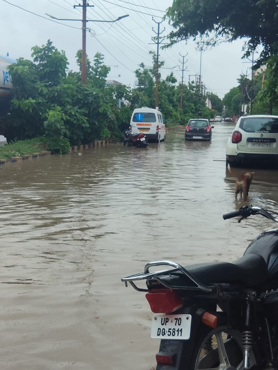 झूंसी के त्रिवेणीपुरम चौराहे पर जलभराव