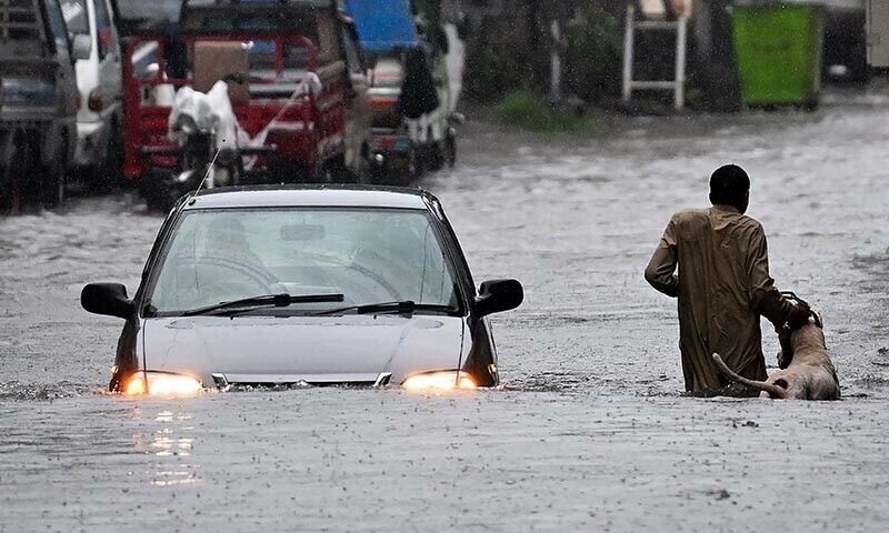 Roads drowned due to floods in Rawalpindi.