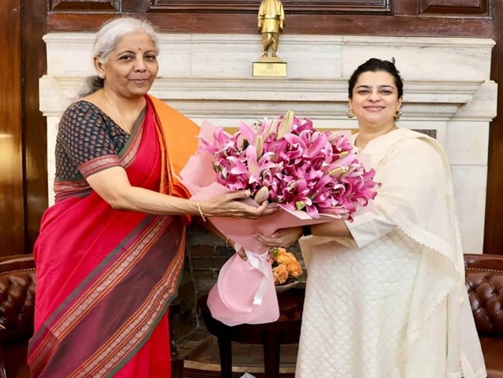 Haryana Women and Child Development Minister Shruti Chaudhary meeting Union Finance Minister Nirmala Sitharaman at her residence in Delhi.