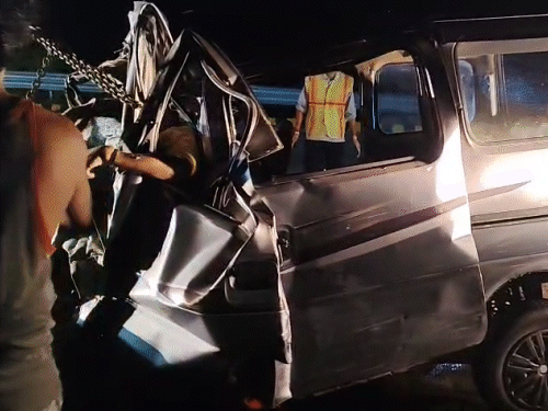 A man was trapped inside the car in the accident. His body was removed from the gas cutter.
