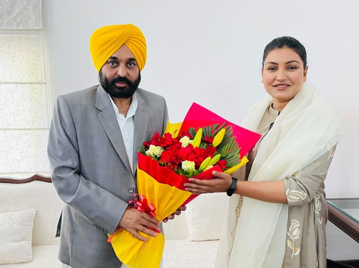 Anmol Gagan Maan with Punjab Chief Minister Bhagwant Mann.- File photo