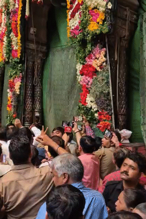 एके शर्मा जैसे ही बांके बिहारी के दर्शन करने पहुंचे सेवायतों ने पर्दा गिरा दिया।