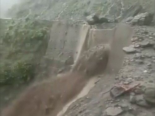 After heavy rains in Chamba, Bajwar Nala of Churah Gadfari Panchayat is in spate.